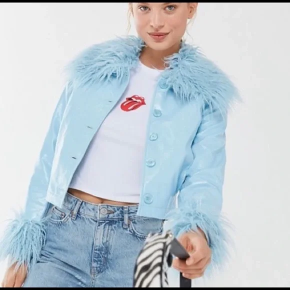 Vintage Faux Fur Trim Jacket Baby Blue - Picture 3 of 7